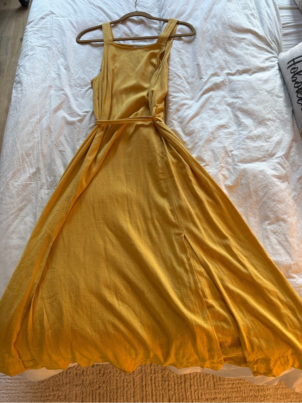 Gilli Mustard Yellow Square-Neck Maxi Dress with Tie Waist